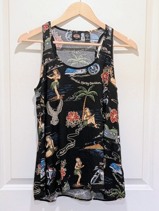 Harley-Davidson Tops - EUC Harley Davidson S Hawaii Exclusive Hula Racer Back Tank Black Aloha Wear
